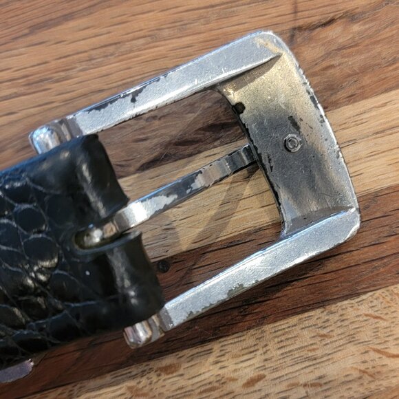 Black Leather Golf Embossed Medallions Croc Print Belt - Picture 10 of 16